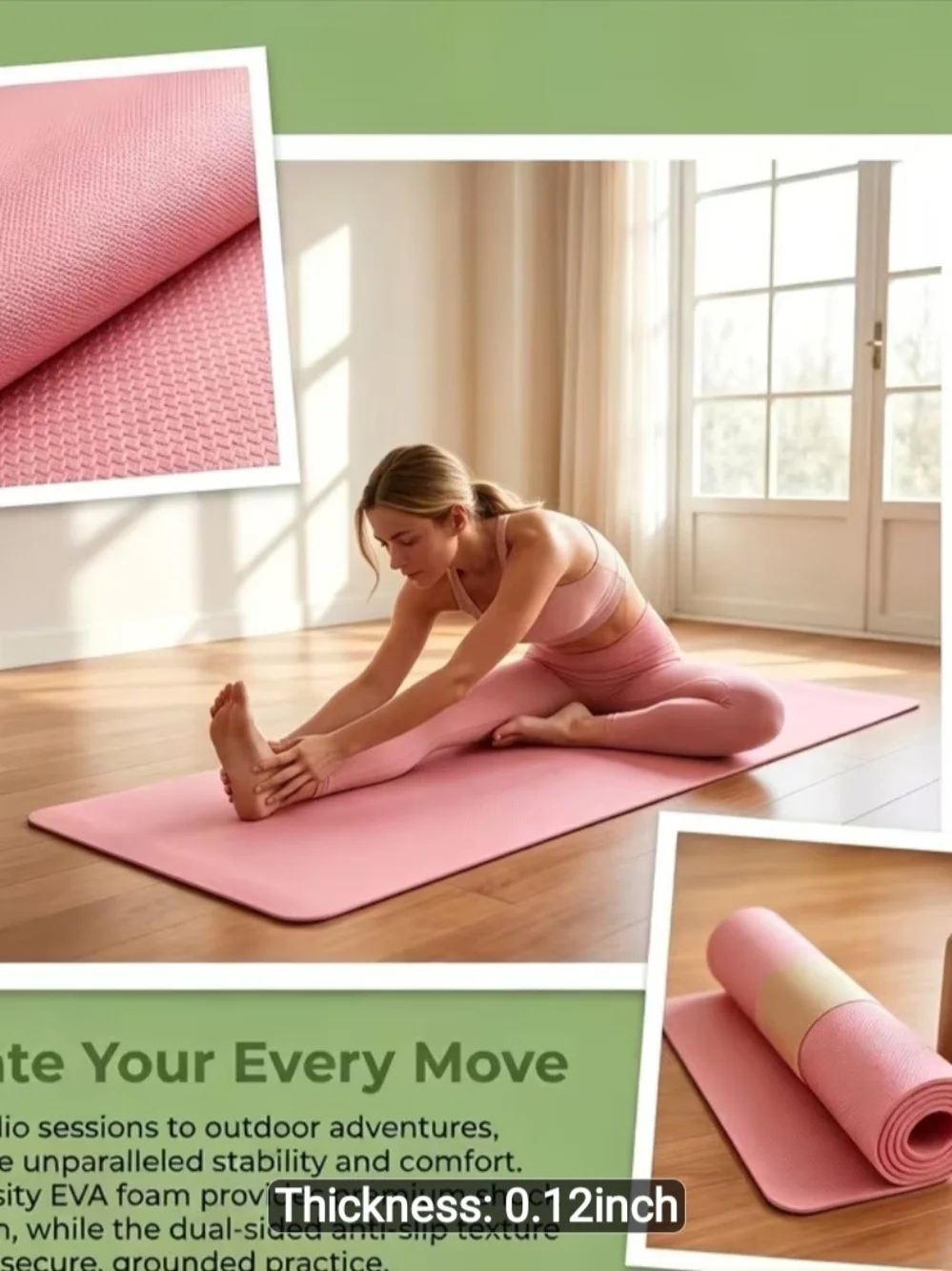 Pink Yoga Mat Exercise Mat for Home Storage & Organization